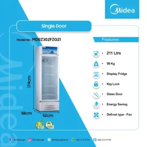 MIDEA 211 LITRE SINGLE DOOR DISPLAY FRIDGE